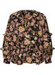 Blus med blomsterm&ouml;nster och volangdetaljer, Svart, Packshot image number 0
