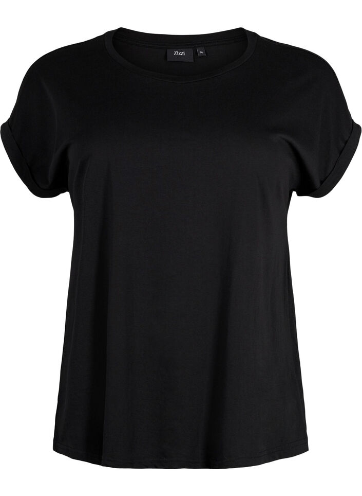 Kort&auml;rmad t-shirt i bomullsmix, Svart, Packshot image number 0