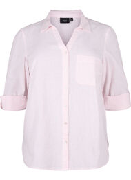 Skjortblus med knäppning i en blandning av bomull och linne, Rosebloom White