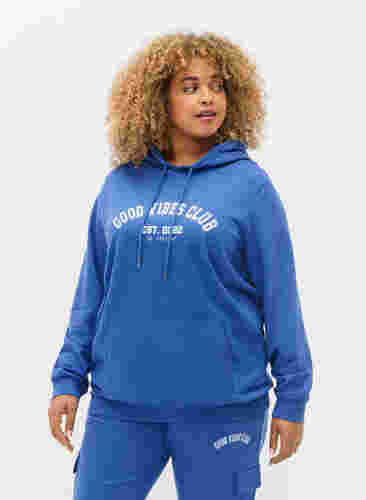 Sweatshirt med texttryck och huva, Dazzling Blue, Model image number 0
