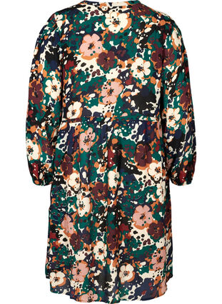 Blommig viskosklänning med justerbar midja, Multi Flower AOP, Packshot image number 1