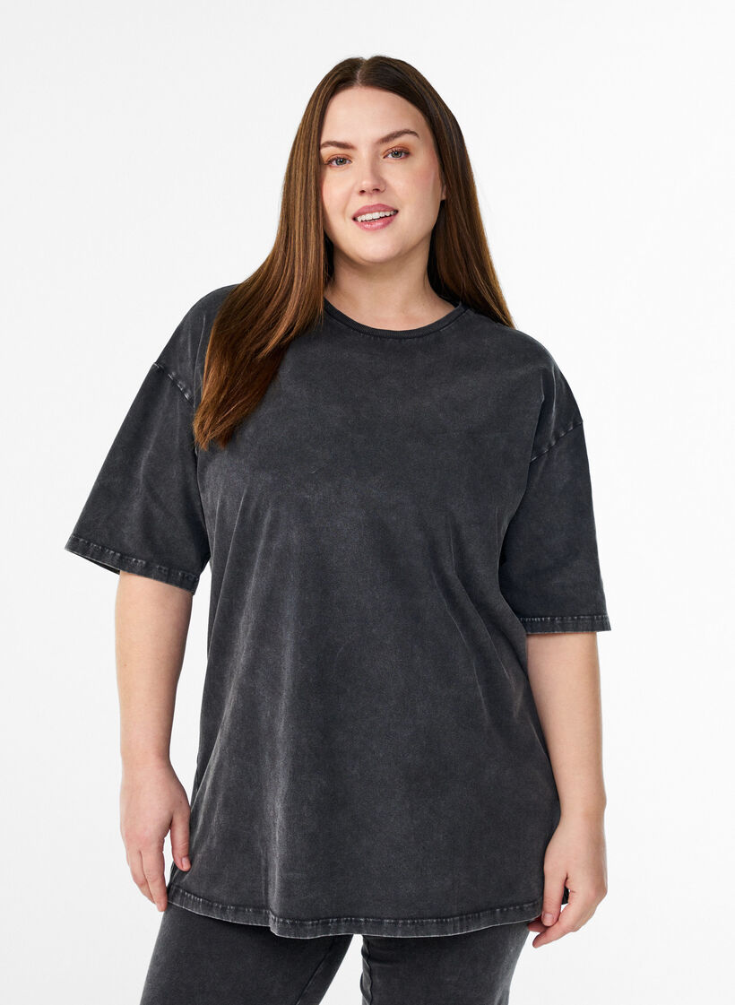 Sportig t-shirt i bomull med tv&auml;ttad effekt, Svart, Model image number 0
