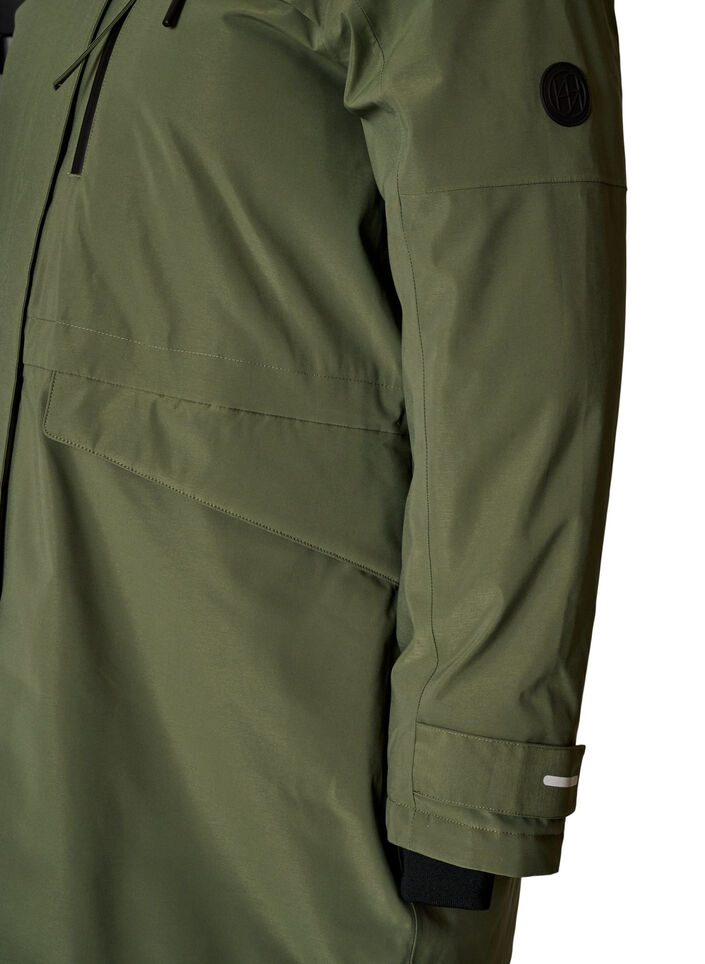 Vattenavvisande parkas med huva och funktionella detaljer, Gr&ouml;n, Packshot image number 3