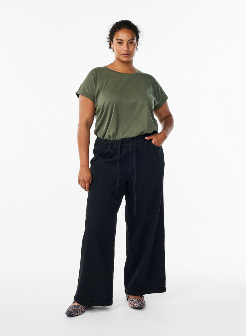 Kort&auml;rmad t-shirt i bomullsblandning, Gr&ouml;n, Model image number 1