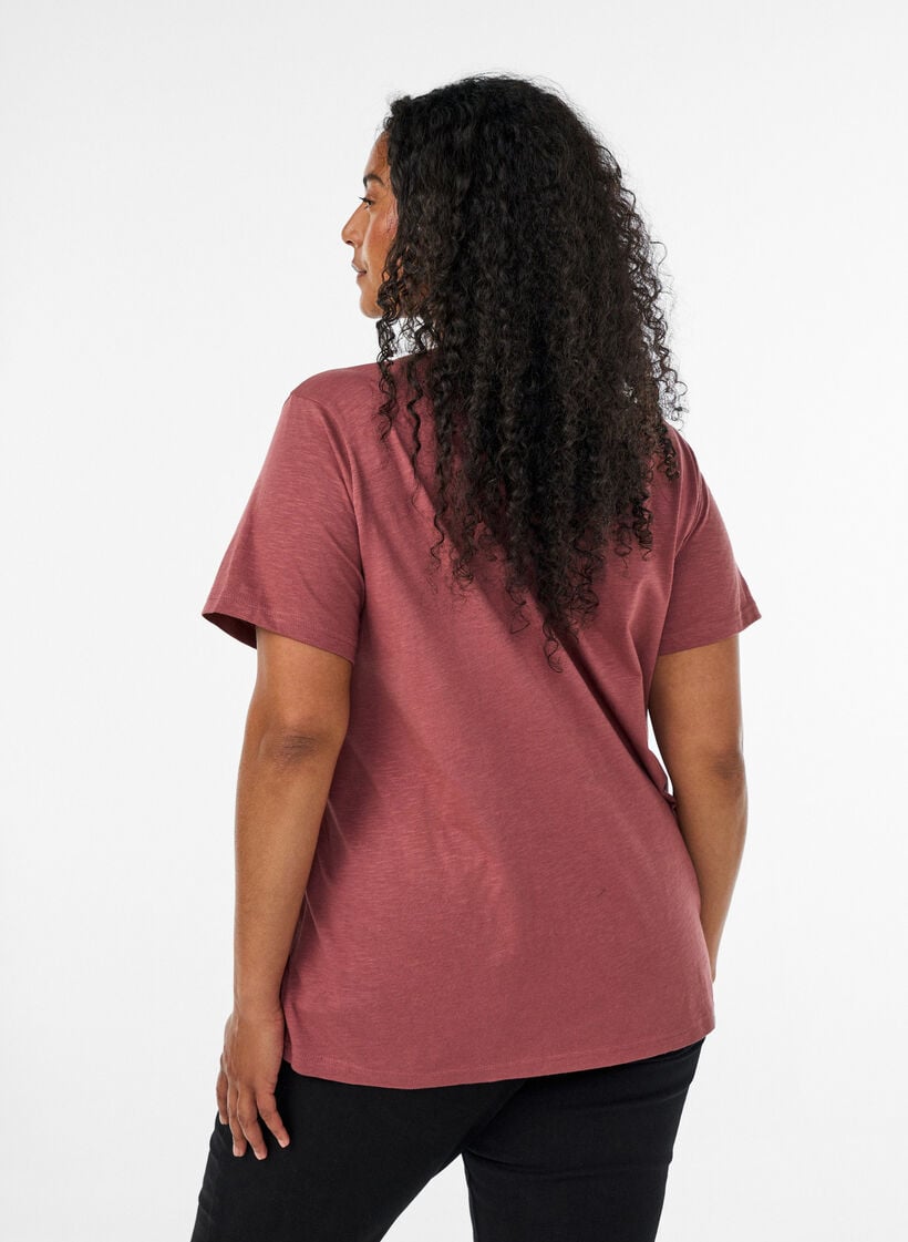 T-shirt med knappdetalj, Brun, Model image number 2