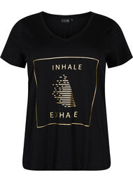 Tränings t-shirt i bomull med tryck, Black w. inhale logo