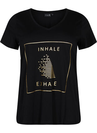 Tränings t-shirt i bomull med tryck, Black w. inhale logo, Packshot image number 0