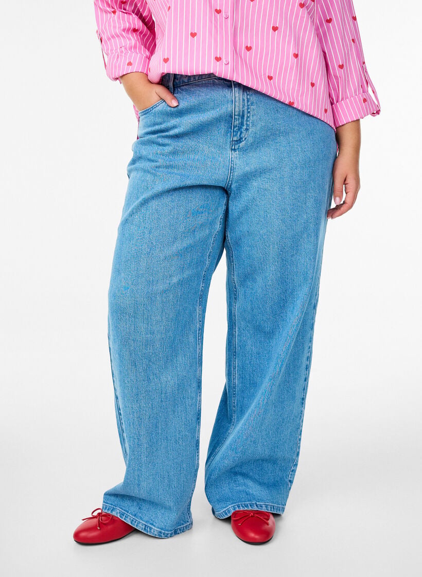Jeans med vida ben och h&ouml;g midja, Bl&aring;, Model image number 2