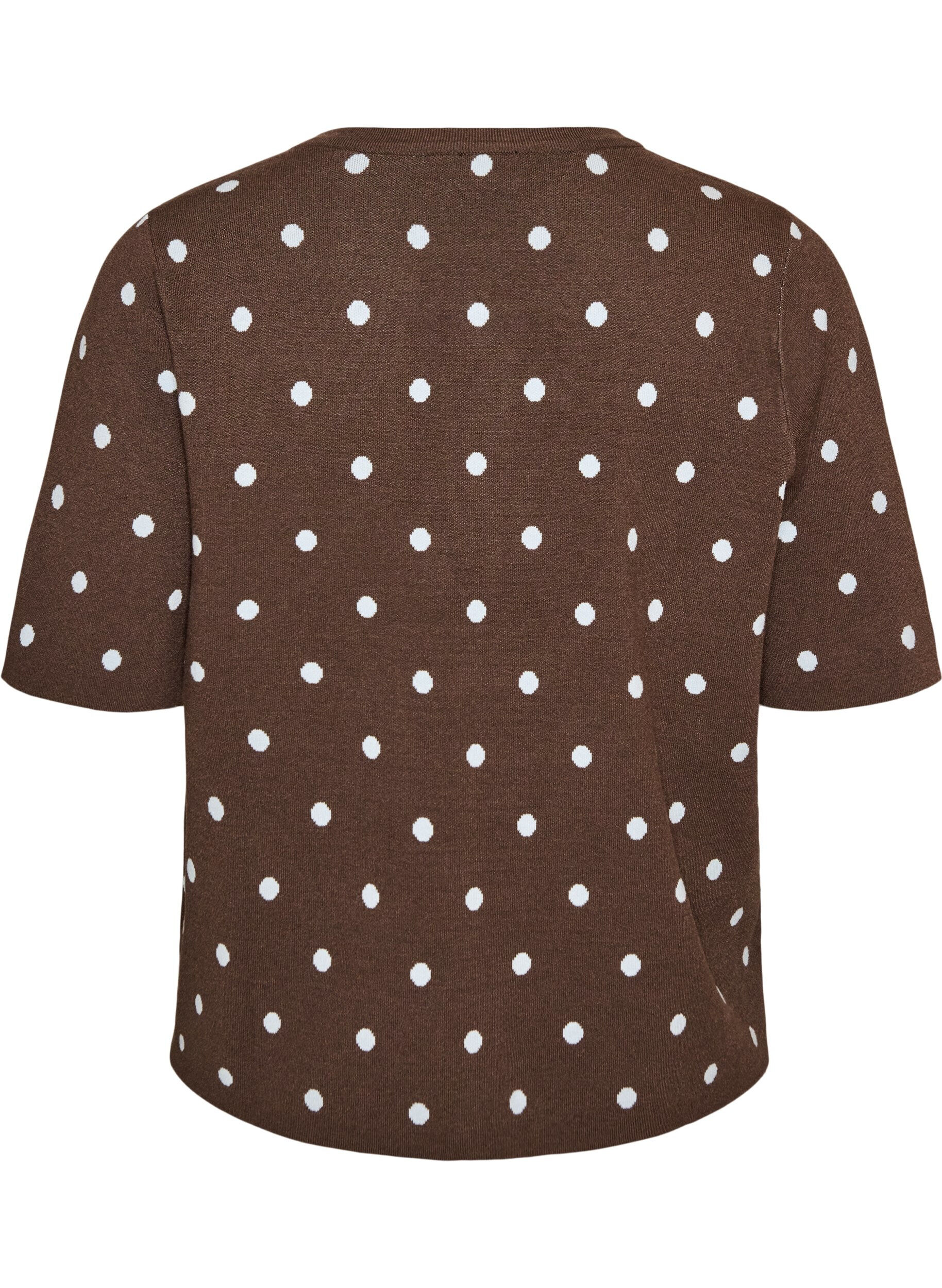 ZizziKort&auml;rmad stickad blus med prickar, Brun, Packshot image number 1