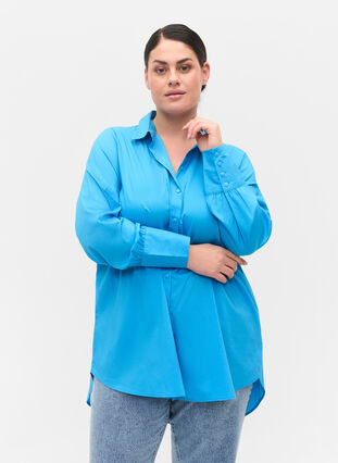 Långärmad skjorta med hög manschett, Dresden Blue, Model image number 0