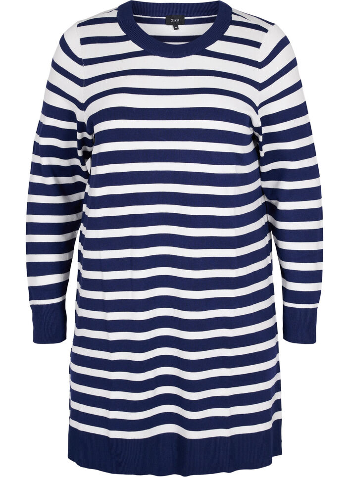 Randig klänning med långa ärmar, Peacoat W. Stripes, Packshot image number 0