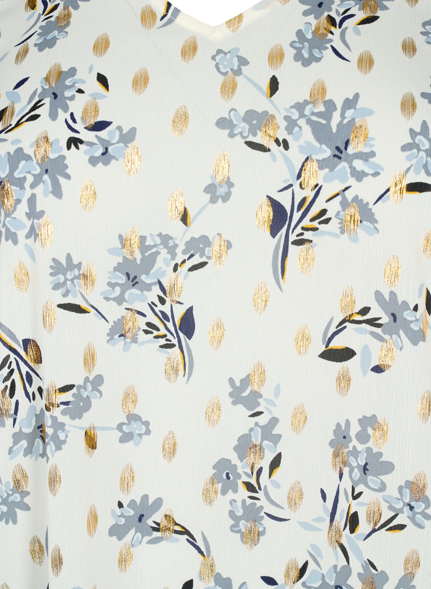 Zizzi Blus med tryck och lurex, White Flower/Gold, Packshot image number 2