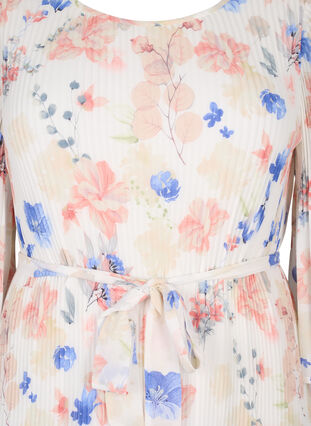 Mönstrad plisserad klänning med knytband, White/Blue Floral, Packshot image number 2