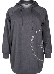 Lång sweatshirt med huva och tryck, Dark Grey Melange