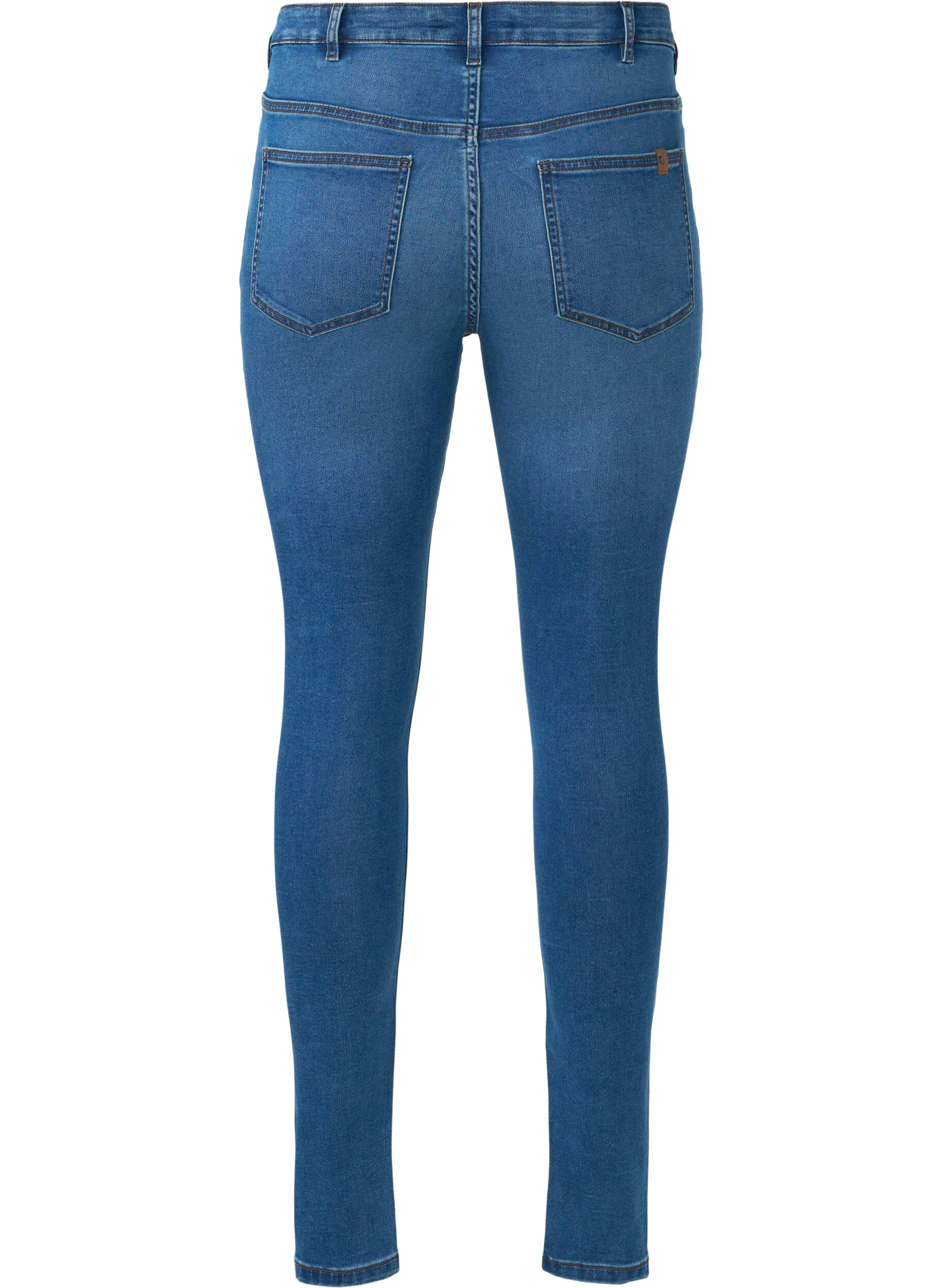 Zizzi Amy-jeans med h&ouml;g midja och knappst&auml;ngning, Blue Denim, Packshot image number 1