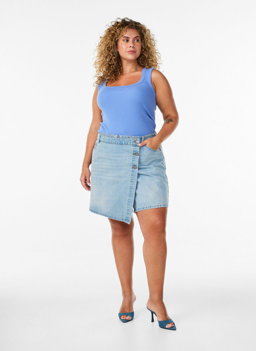 Ribbad topp med fyrkantig ringning, Lila, Model image number 1