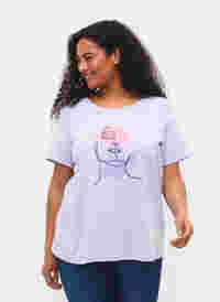 T-shirt i bomull med rund hals och tryck, Lavender FACE, Model