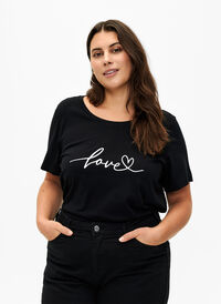 T-shirt i bomull med rund halsringning och tryck, Black W. Love, Model