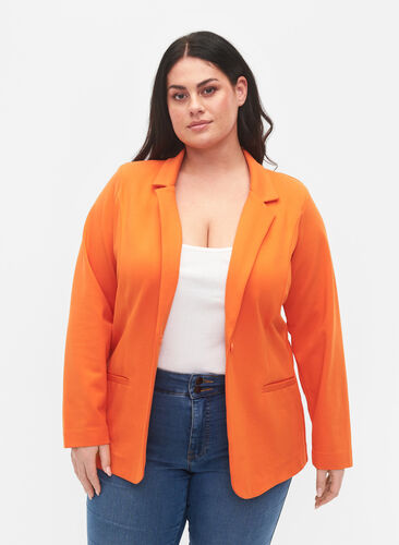 Enkel blazer med knapp, Mandarin Orange, Model image number 0