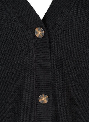 Kort, stickad cardigan med ribbat mönster och v-ringning, Black, Packshot image number 2