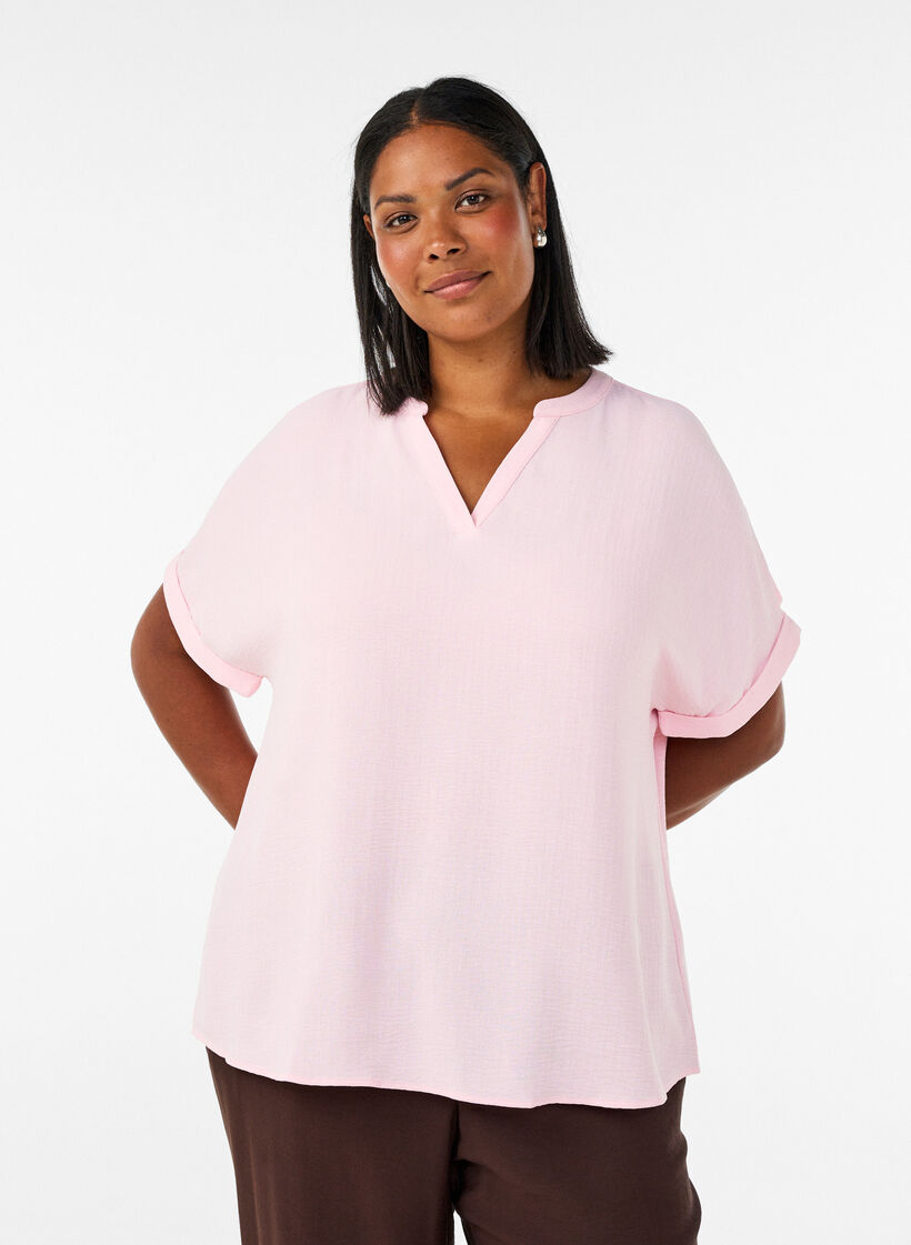 L&ouml;s blus med korta &auml;rmar, Rosa, Model image number 0