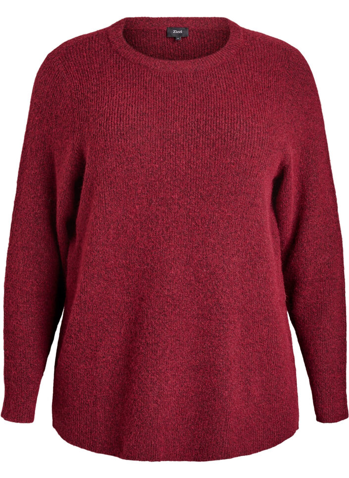 Melerad stickad blus med rund hals, Röd, Packshot image number 0