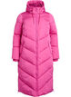 Lång pufferjacka med huva och fickor, Rosa, Packshot image number 0