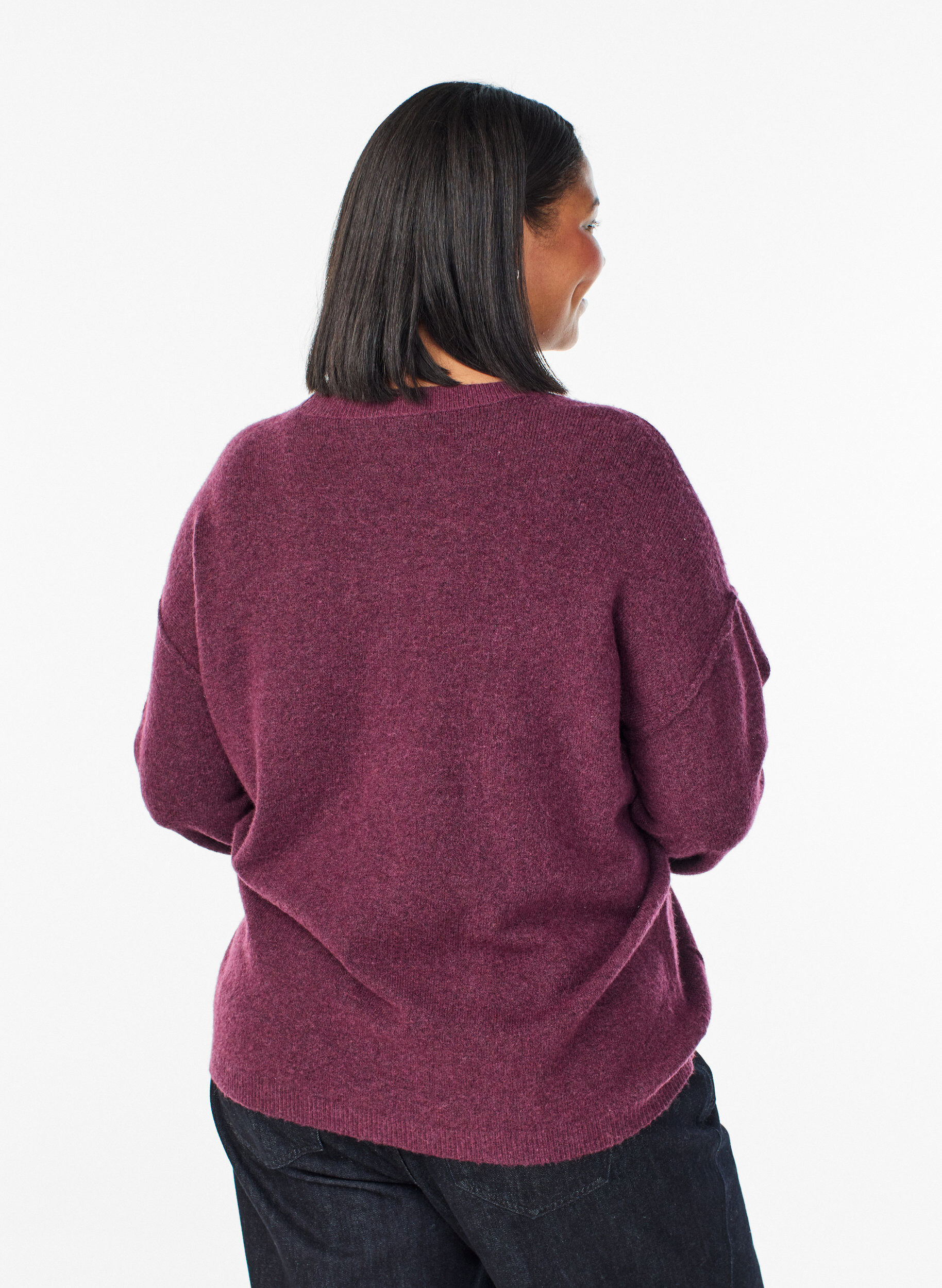 ZizziL&ouml;st stickad tr&ouml;ja med framtr&auml;dande s&ouml;mmar, M&ouml;rk Bordeaux, Model image number 2