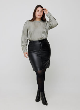 Skimrande åtsittande kjol med slits, Black w/glitter, Model image number 2