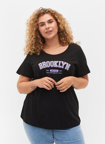 T-shirt i bomull med tryck, Black Brooklyn, Model image number 0
