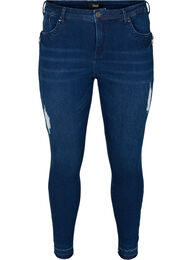 Super slim Amy Jeans med slits, Dark blue denim