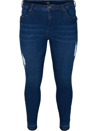 Super slim Amy Jeans med slits, Dark blue denim, Packshot image number 0