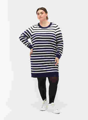 Randig klänning med långa ärmar, Peacoat W. Stripes, Model image number 2