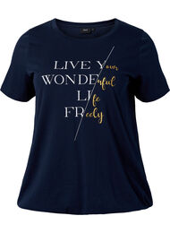 Kortärmad t-shirt i bomull med resårkant, Night Sky W. Live