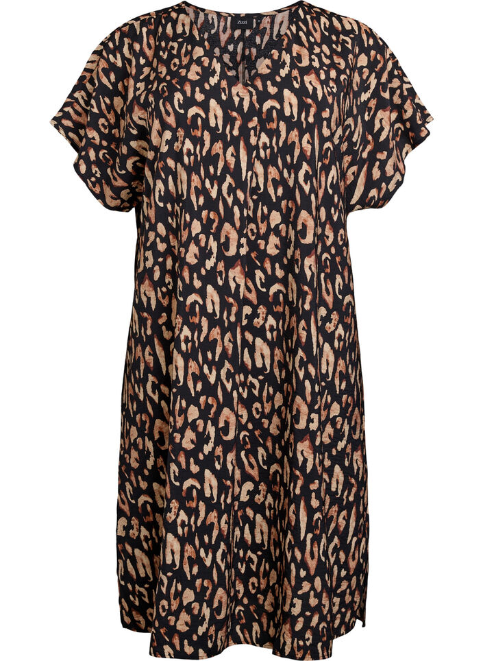 Kl&auml;nning med v-ringning i viskos, Svart, Packshot image number 0