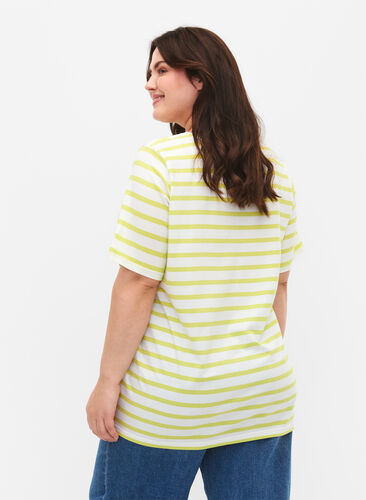 Randig t-shirt i bomull, Wild Lime Stripes, Model image number 1