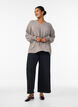 Blus med smockade manschetter och v-ringning, Beige, Model image number 1