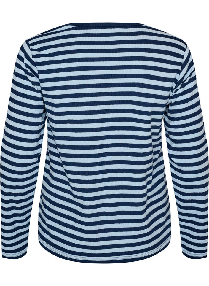 L&aring;ng&auml;rmad natt-topp i ribbad trik&aring; med r&auml;nder, Bl&aring;, Packshot image number 1