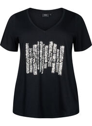 T-shirt i bomull med paljetter, Black W. Be free