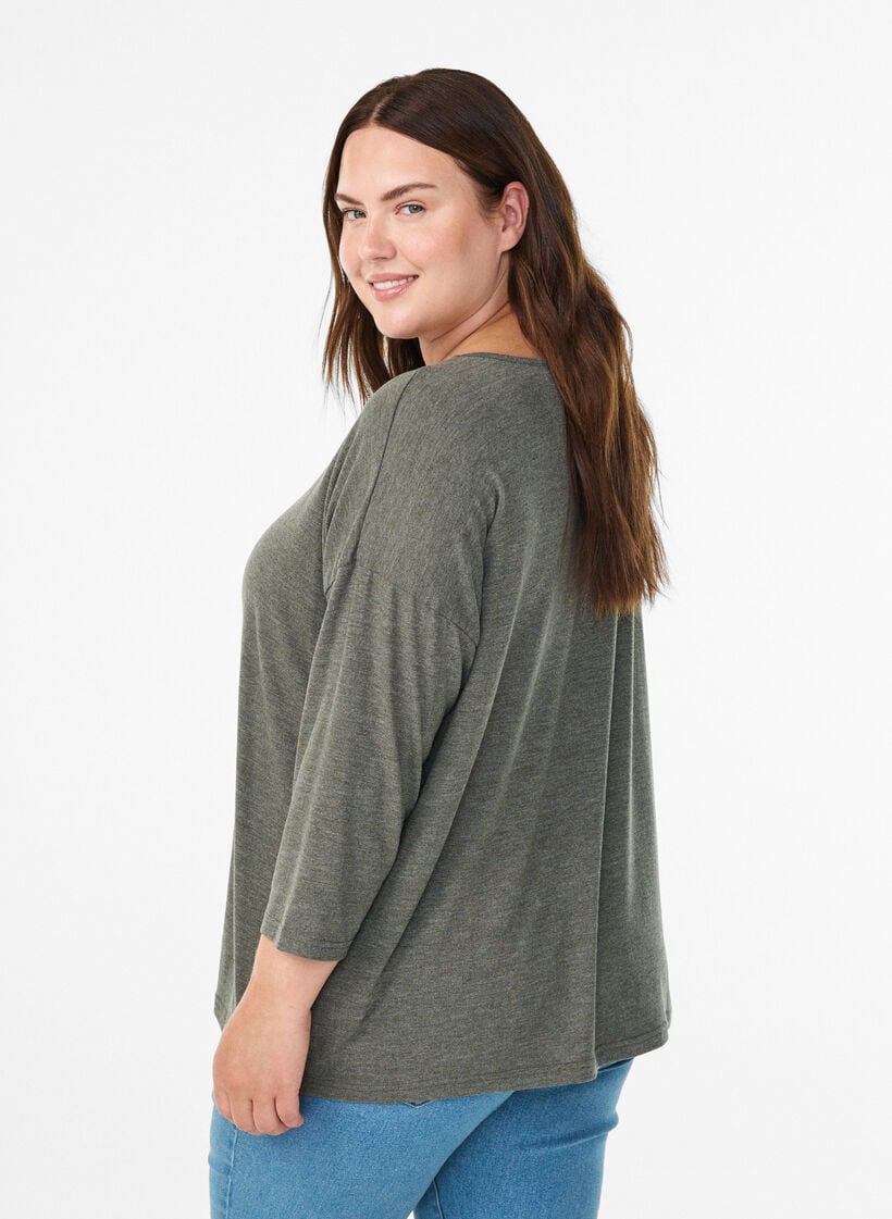 Jerseyblus med 3/4-&auml;rm, Gr&ouml;n, Model image number 2