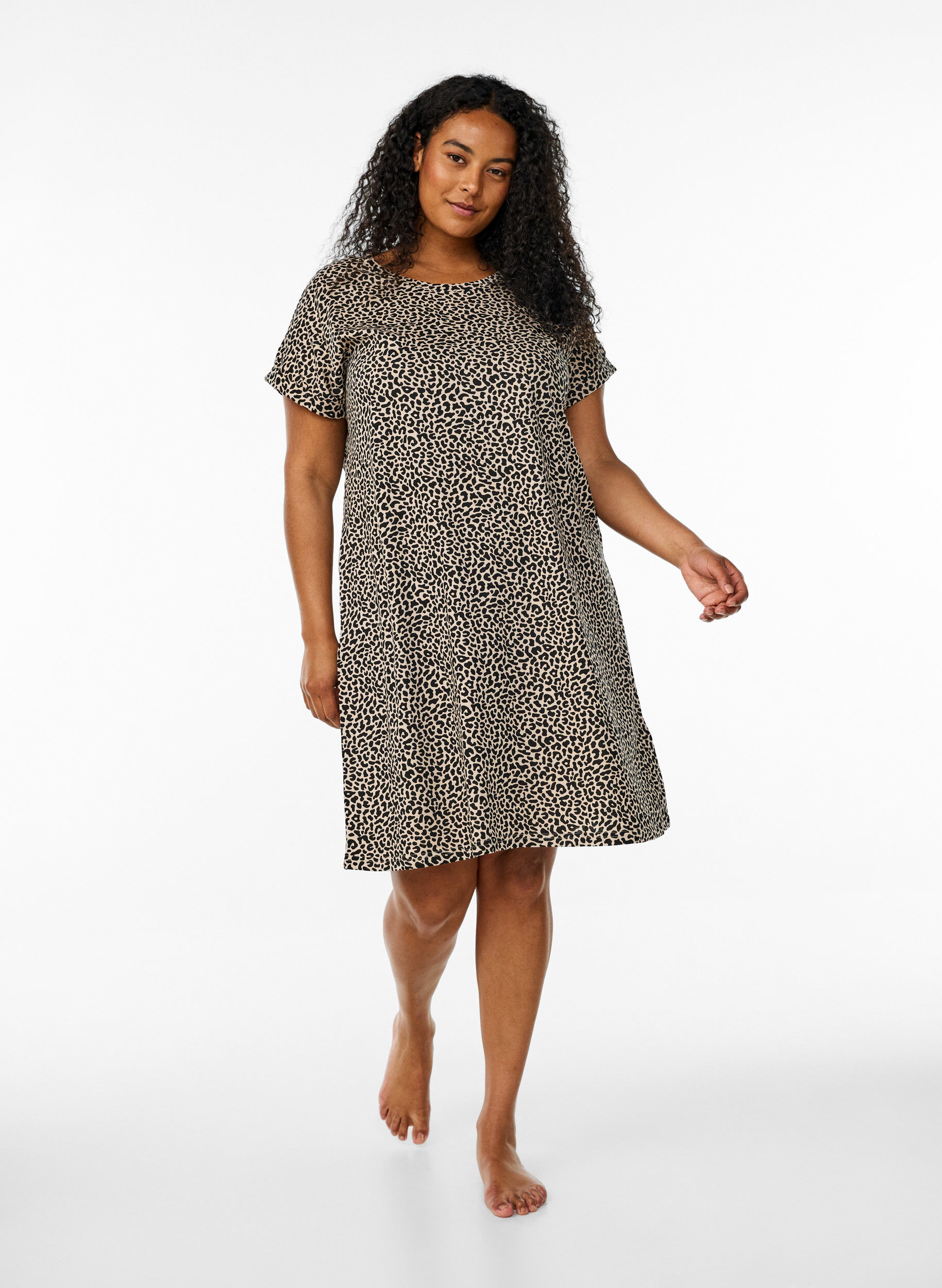 Zizzi 2-pack t-shirtkl&auml;nningar med korta &auml;rmar, Brun, Model image number 1