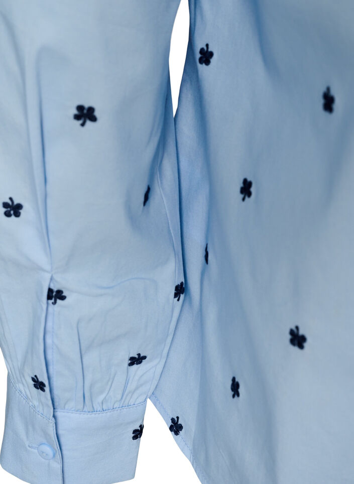Skjorta med broderade blommor, Bl&aring;, Packshot image number 3