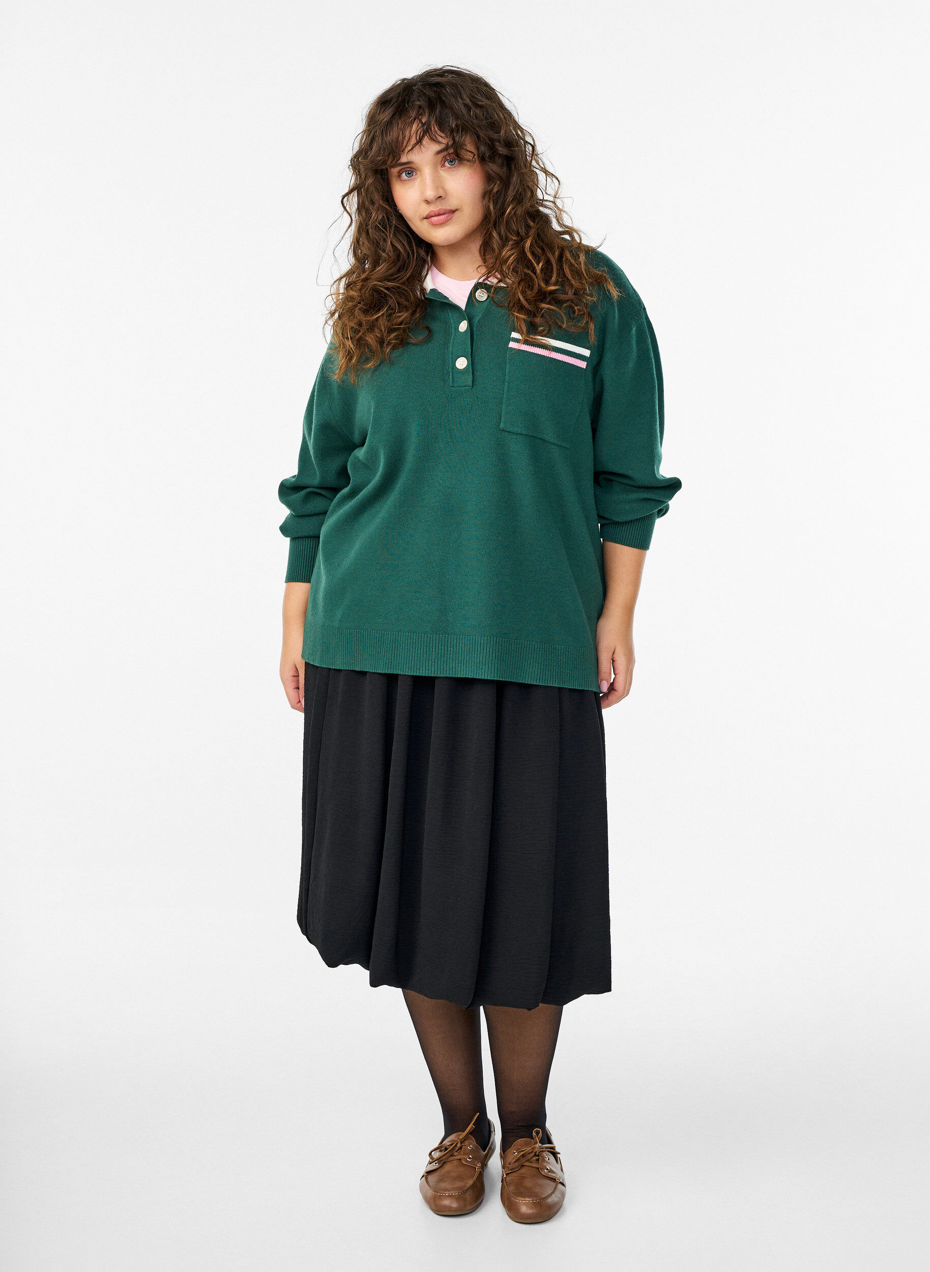 Medell&aring;ng ballongkjol med res&aring;r i midjan, Svart, Model