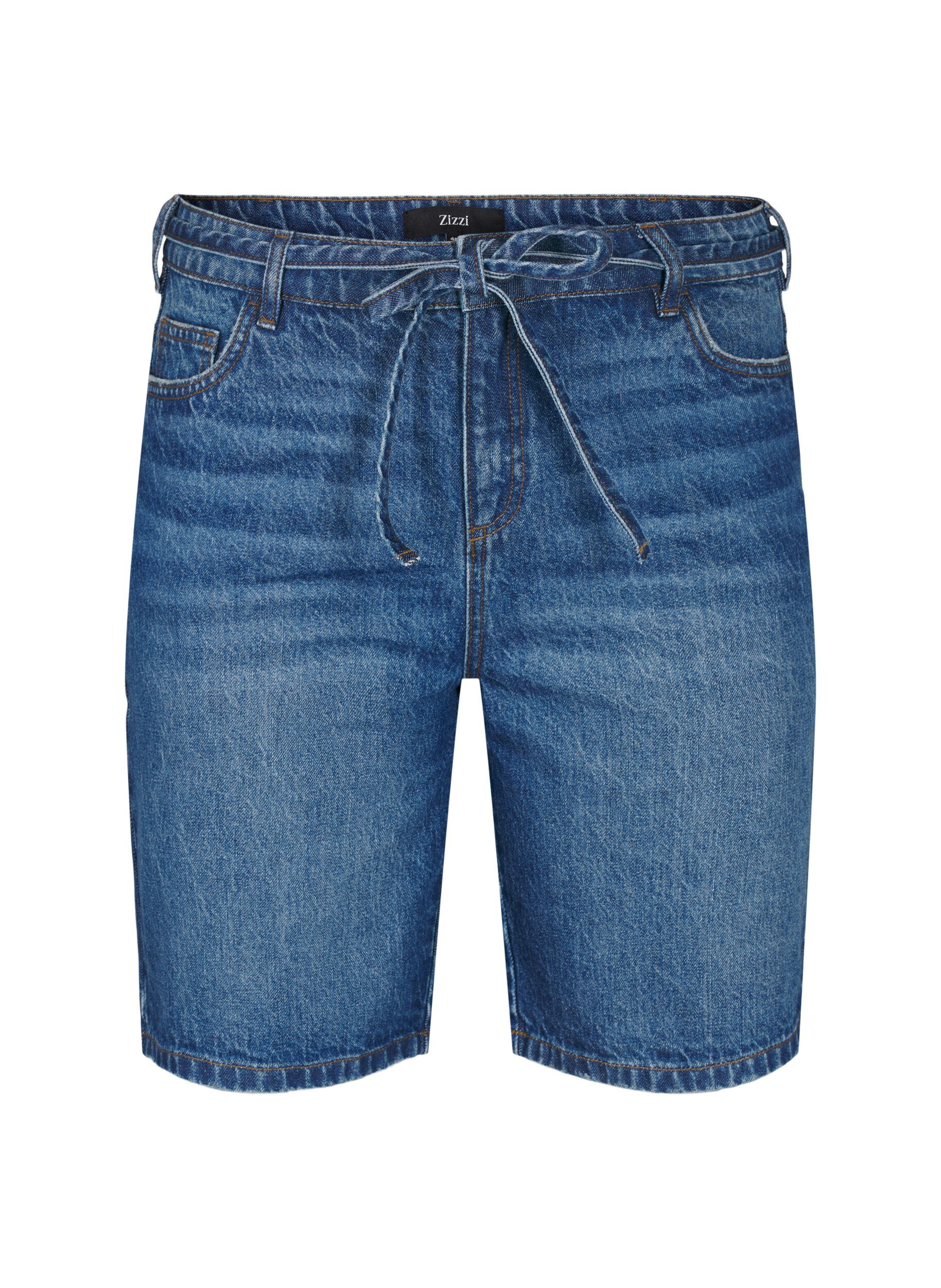 Figurn&auml;ra jeansshorts med knytsk&auml;rp