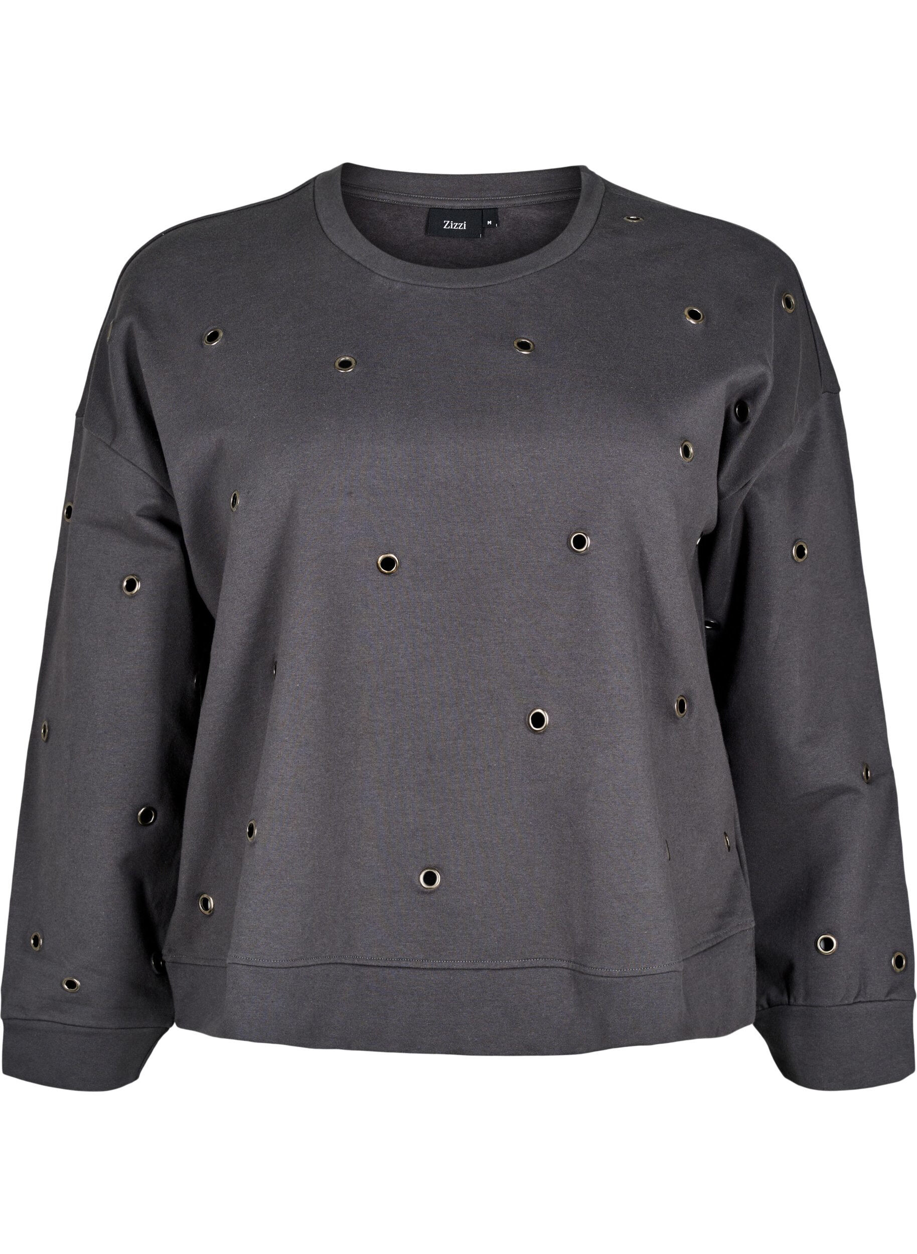 Zizzi Sweatshirt med &ouml;ljetter, Gr&aring;, Packshot image number 0