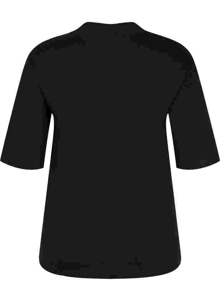 Bomullströja med hög hals och 2/4-ärmar, Black, Packshot image number 1