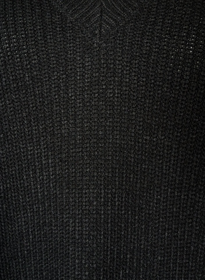 L&aring;ng ribbstickad blus med V-ringning, Svart, Packshot image number 2
