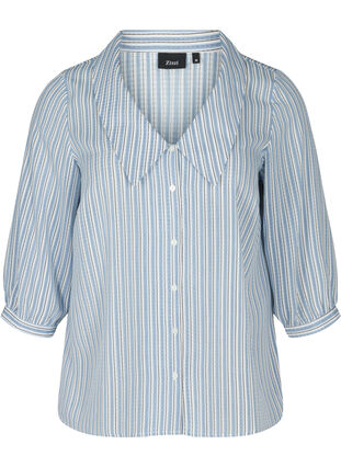Randig skjortblus med stor krage, Light Blue Stripe, Packshot image number 0