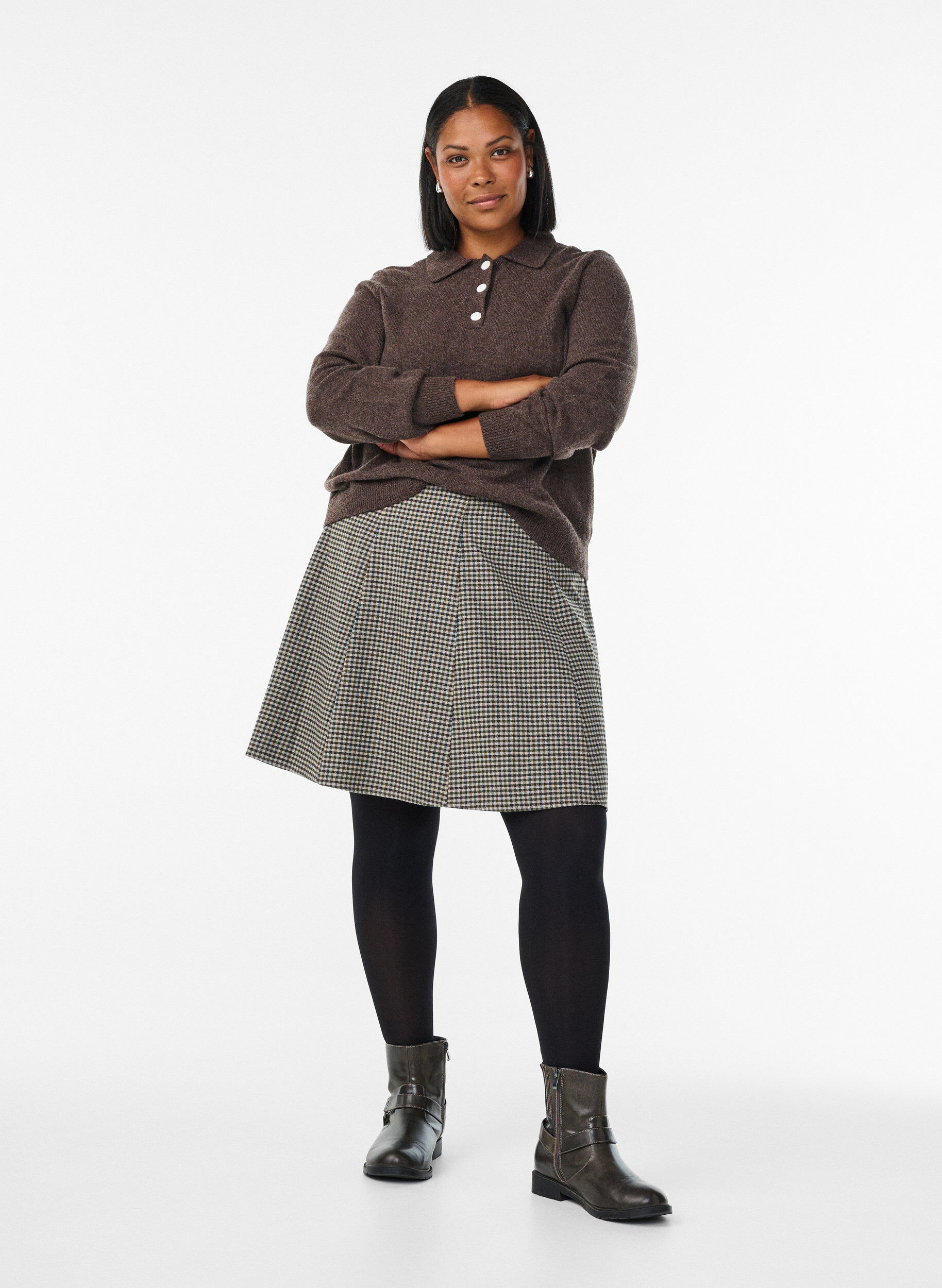 Zizzi Kort a-linjeformad kjol, Brun, Model image number 1