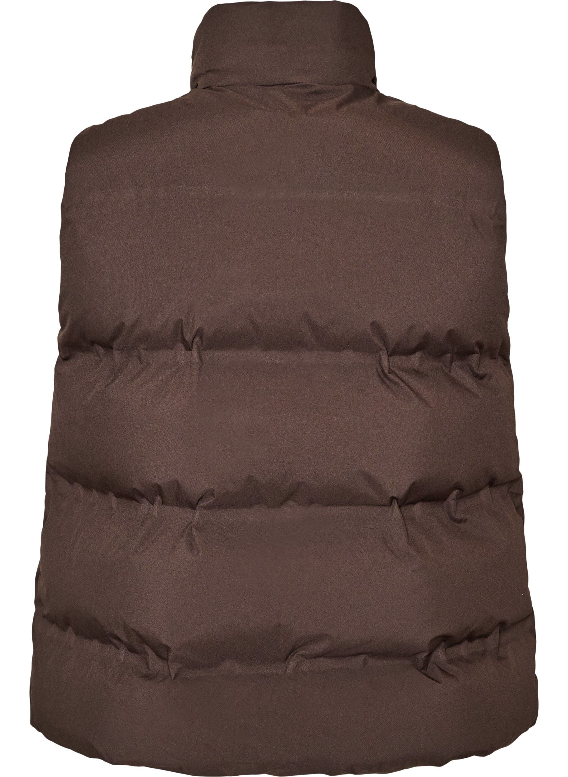 ZizziKort pufferv&auml;st med h&ouml;g krage, Brun, Packshot image number 1